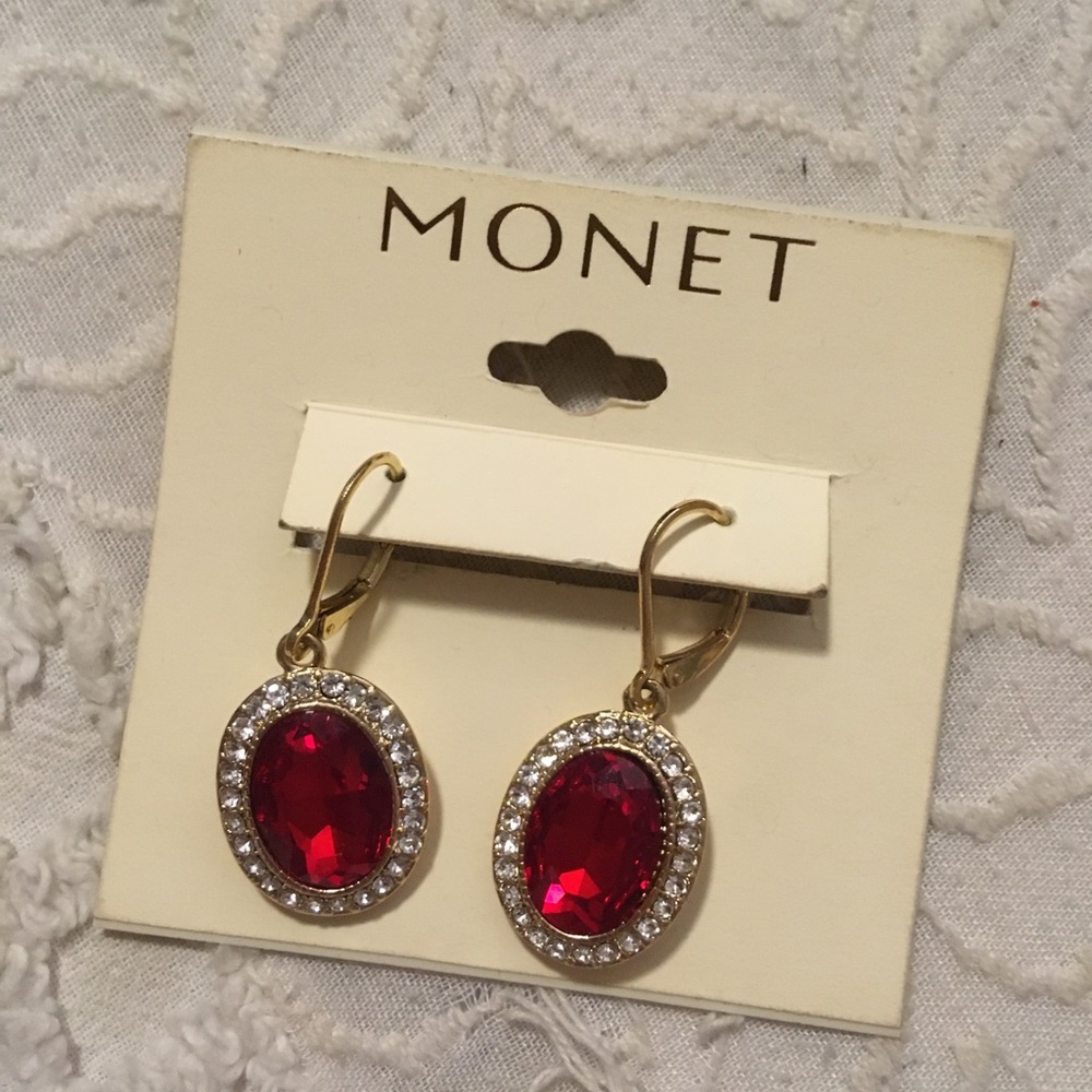Red rhinestone formal earrings